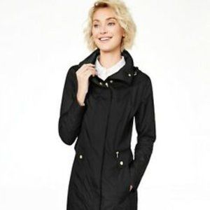 Cole Haan Womens Packable Hooded Raincoat Black Sm